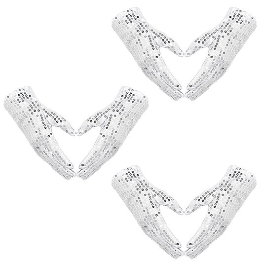 Telooco Sequin Gloves Glitter Silver Gloves 3 Pairs Sparkly Dance Gloves for Skating Dressing Coustume Gloves 80s Outfits for Kids Cosplay Party Performance Gloves