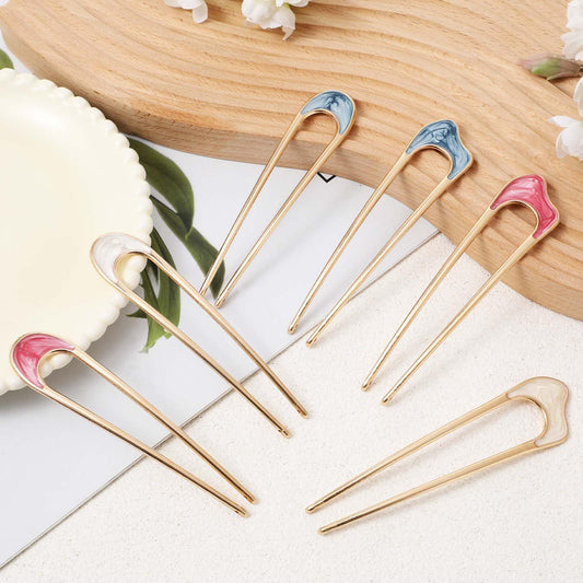 6 Pcs French Hair Pin Metal U Shaped Hair Pins Vintage Hair Fork Large Hair Pins French Pins Hair Styling Pins for Woman Girls 2 Style