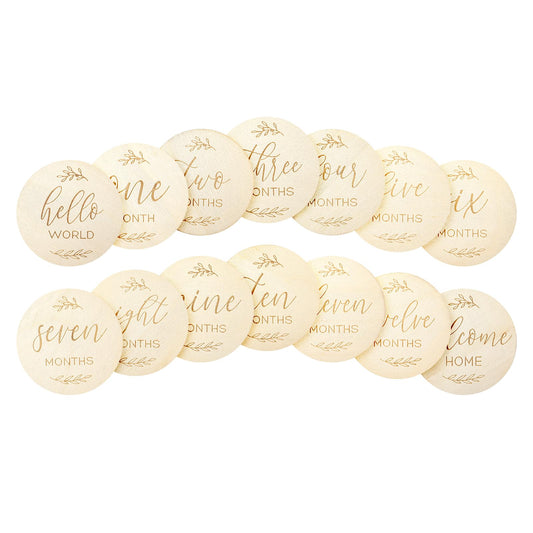 7 Pcs Wooden Baby Milestone Cards Baby Months Signs, Double Sided Milestone Baby Cards, 10cm Round Month Baby Milestone Signs for New Parents Gift Set Newborn Infants 0-12 Months Growth Recording