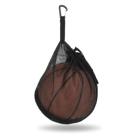 HaiFafafaing Single Mesh Ball Bag with Zipper Pocket Portable Drawstring Net Ball Storage Bag with Hanging Clip Fits All Kinds of Basketball Football Volleyball for Men Women Black