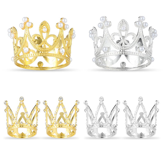 6 Pcs Mini Crown Cake Topper Gold Silver Crown Cupcake Toppers Rhinestone Pearl Cake Crown Topper Small Crown Tiara Cake Toppers for Birthday Bridal Wedding Royal Themed Party Decorations Supplies