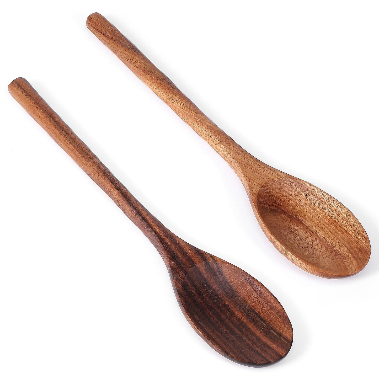 2 Pcs Wooden Spoons for Cooking - Natural Acacia Wood Spoons - 12 Inch Large Mixing Spoon For Nonstick Cookware, Comfort Grip, Durable, Kitchen Gifts