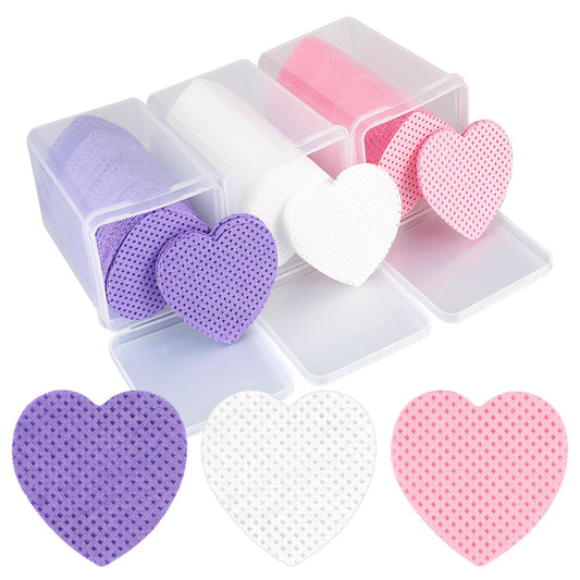 600pcs Lint-free Nail Wipes, Lint-free Wipes, 3 Colors Heart Shape Nail Wipes, Nail Polish Removal Pads for Nail Pretreatment and Wipes, DIY Manicure (Purple, White, Pink)