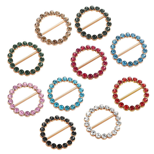 10PCS Metal T-Shirt Clips, RhinestonesSilk Scarf Ring Clip T-Shirt Tie Clips, Clothes Corner Knotted Button, Metal Round Circle Clip Buckle Clothing Ring Wrap Holder for Women Girls