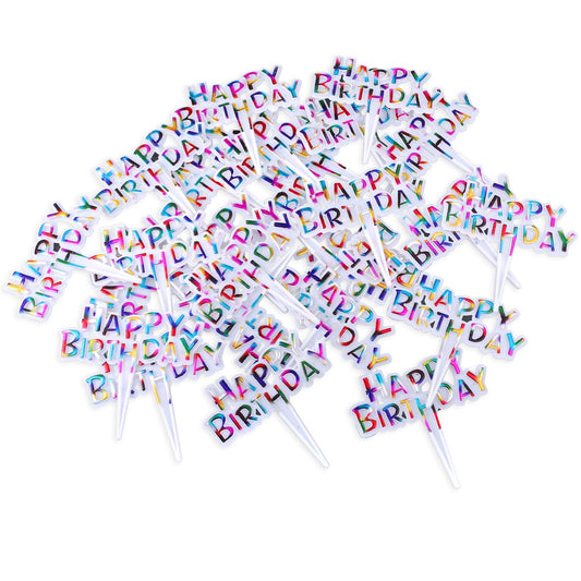 100pcs Colorful Happy Birthday Cupcake Toppers, Small Happy Birthday Cake Topper for Celebrating Happy Birthdays Baby Showe Anniversary Theme Party Cake Decorations Supplies