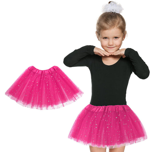 Girls Tutu Skirt with Stars Sequin, Little Girls 3 Layers Tutu Skirt Kids Colorful Party Princess Dance Tutu Princess Dress Ballet Skirt (Rose Red)