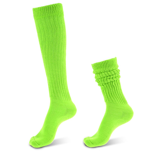 DIVINA VITAE Neon Green Slouch Socks Women 9-11 Extra Long Scrunch Socks 80s 90s Neon Socks Slouch Thick Knee High Socks Lime Green Scrunch Socks Hot Pink Socks for Woman, Fluorescent Green, 5-10 Tall