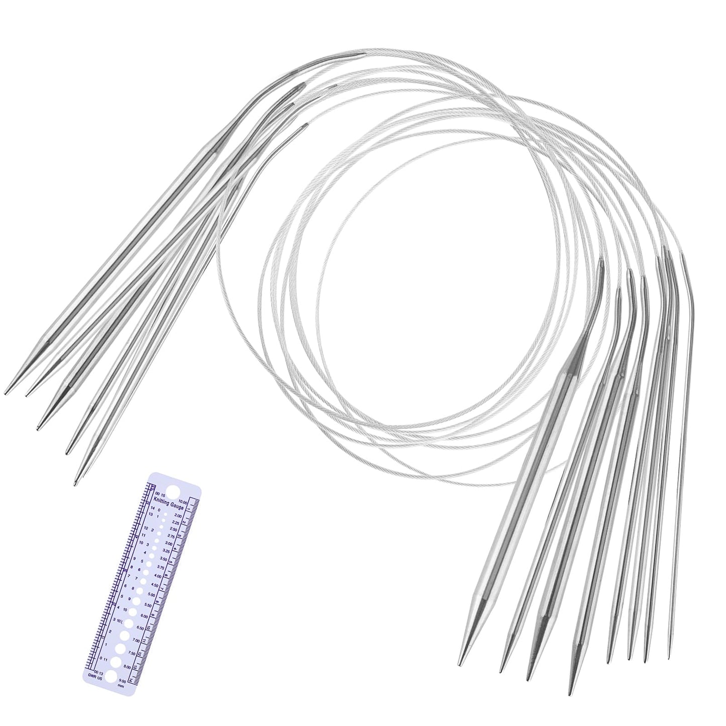 80 cm Stainless Steel Circular Knitting Needles Set 8 Pieces Double Pointed Metal Knitting Needles Circular Knitting Pins with Size Gauge for Weaving Projects (Diameter 2mm-8 mm)