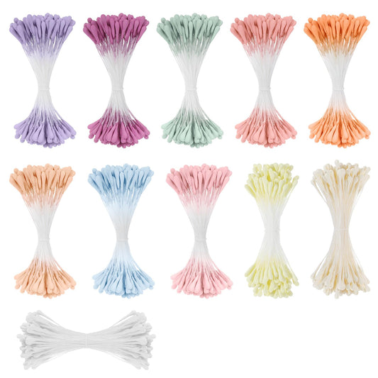 HaiFafafaing 1100PCS Flower Stamens for Crafts, 2mm Artificial Double Heads Pearl Floral Pistil,10 Colors Artificial Flowers Stamen for DIY Christmas Card Scrapbook Flower Making Wedding Decoration