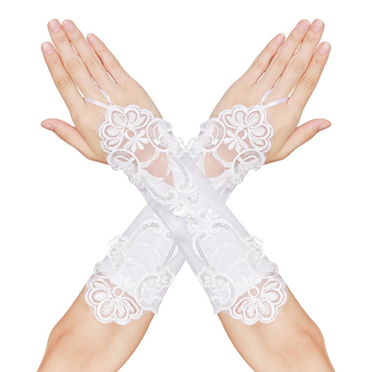 Lusofie Elegant Fingerless Gloves for Women Gothic Floral Lace Gloves 1920s Accessories for Women Steampunk Wristband Vintage Handmade Opera Gloves