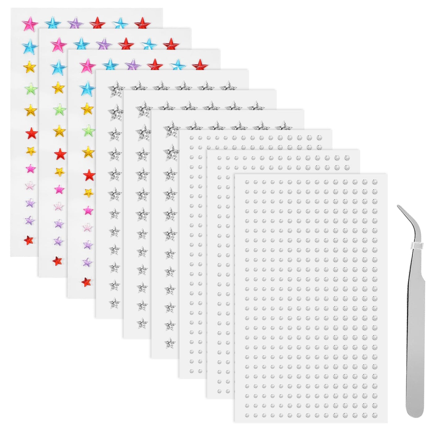 9Sheets Face Gems Self Adhesive Face Jewels Festival Face Rhinestones Stick on Hair Gems for Eye, Makeup, Nail, Body, Crafts