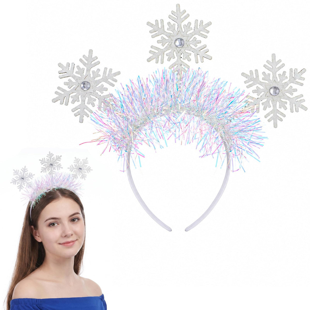 Yolev Christmas Headband White Snowflake Headband Glitter Snow Hair Band