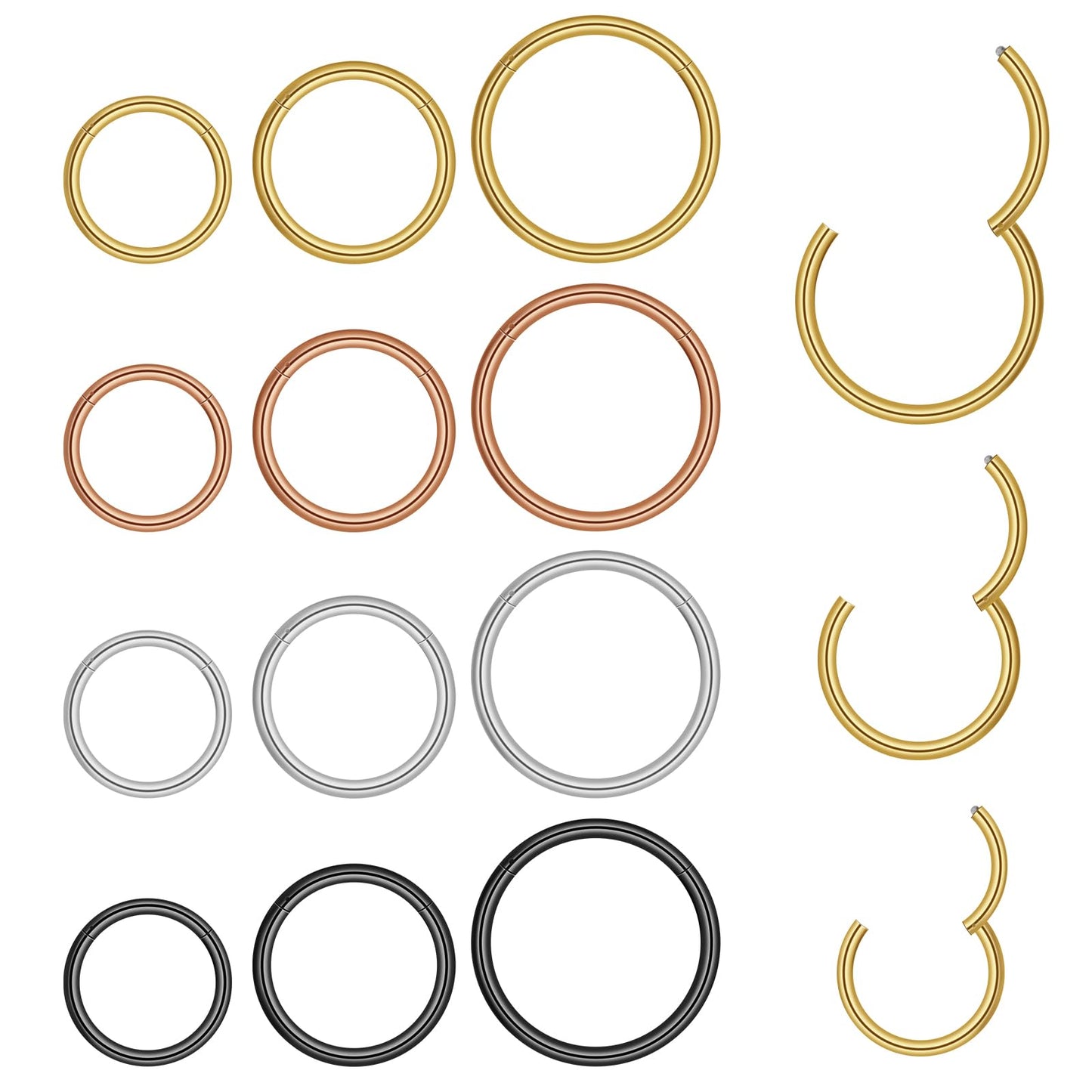 Telooco 12Pcs Hoop Nose Rings 18G Septum Nose Rings Women Men Stainless Steel Double Hoop Nose Ring(6/8/10mm)