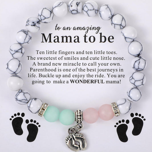 Lusofie New Mom Gifts - Natural Stone Bracelets First Time Mom Gifts, Beaded Bracelets for New Mom with Mama To Be Gift Card, Mama Mom to Be Gifts for Mothers Day Birthday Christmas Presents