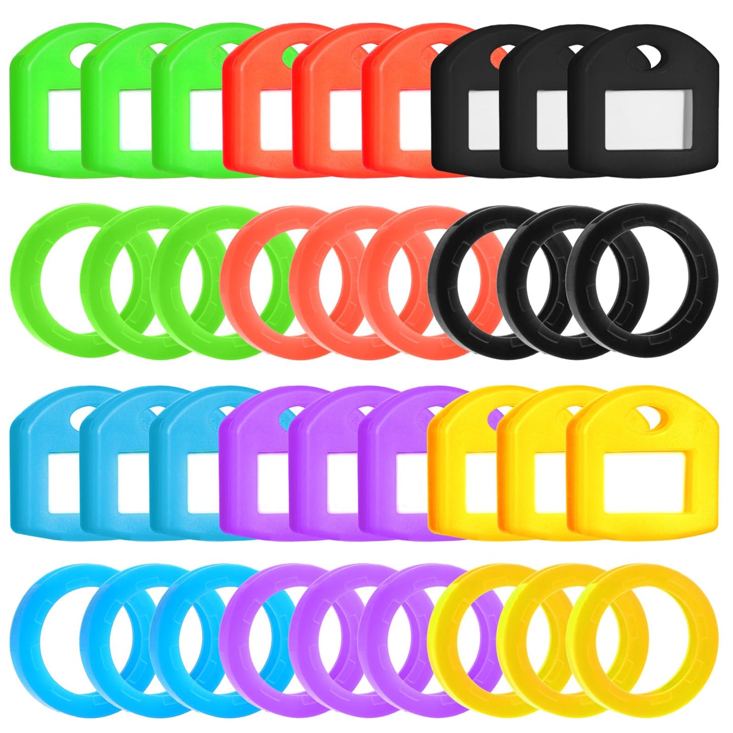 Pack of 36 Key Caps Square and Round Key Marking Colourful Key Caps Key Markers Key Covers with Blank Labels for Standard Flat Household Keys