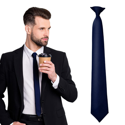 Yolev 1PCS Navy Blue Ties Men Clip-On Ties Adjustable Neck Straps Solid Color Satin Ties For Formal Wear Wedding Funeral Party Prom Graduation School Uniform