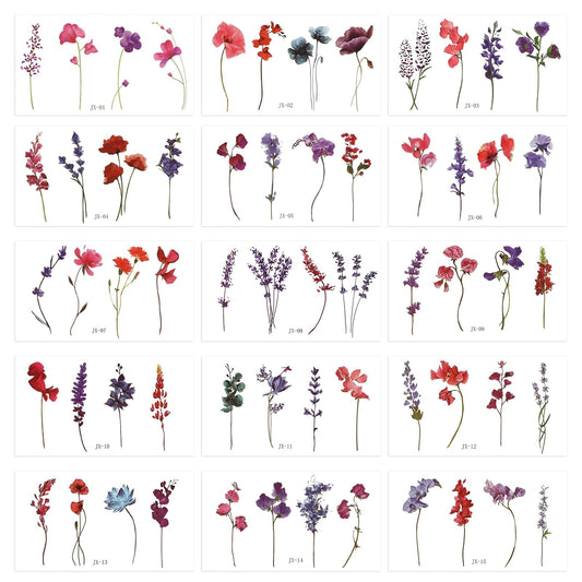 Lusofie 15 Sheets Flower Tattoos Temporary Watercolor Lavender Lily Violet Verbena Floral Temporary Tattoos Fake Tattoo Stickers for Women Face Body Arm