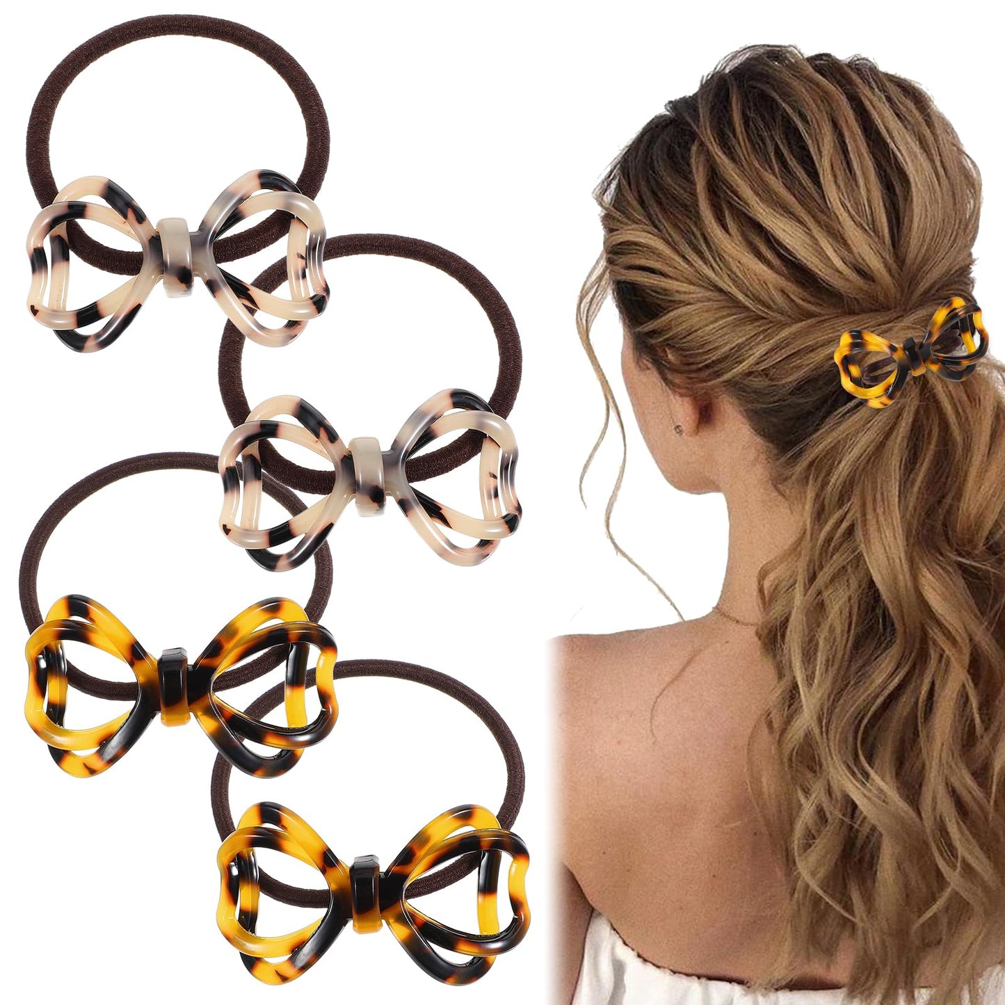 Acetate Tortoise Shell Hair Ties Black Bowknot Hair Scrunchies Elastic Bow Hair Ties for Girl Women All Hairstyles