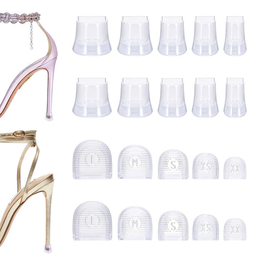 10 Pairs of High Heel Protectors 4 Sizes Universal Heel Caps Anti-Slip Noise Reduction Heel Covers Suitable for Weddings, Grass, Gravel Roads, Outdoor Activities (U Type-Black)(White)
