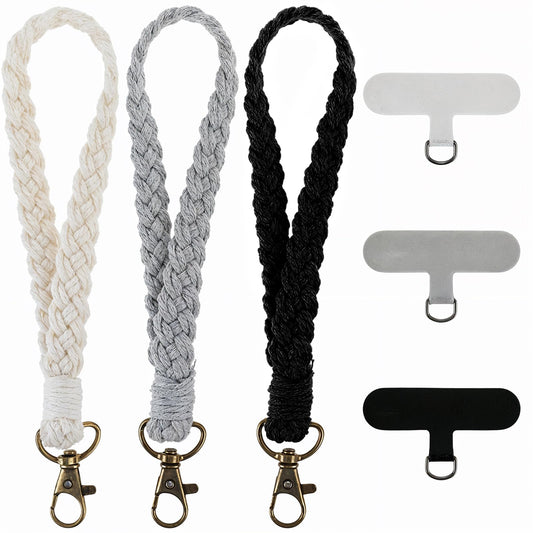 HaiFafafaing 3 Set Macrame Wrist Strap For Phone Case With Phone Tether Tabs 3 Colours Phone Lanyard Wrist Universal Boho Phone Bracelet Strap Women Men Cell Phone Wristlet(Black+White+Gray)