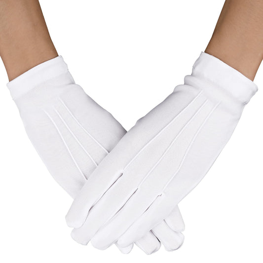 Yolev Parade Gloves White Cotton Formal Tuxedo Costume Honor Guard Gloves with Snap Cuff Gloves Dress Gloves for Man Police Formal Tuxedo Guard Parade Costume