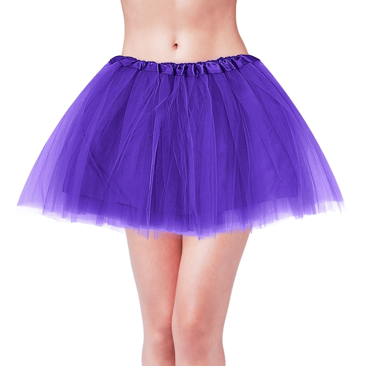 Tutu Skirt for Women 3 Layered Tulle Skirt with Lining Elastic Waist Mesh Skirt For Dress-up Dancing Halloween Party Costume(Purple)