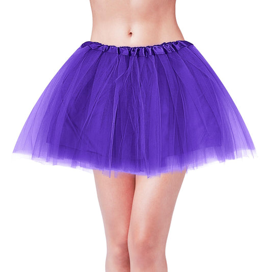 Tutu Skirt for Women 3 Layered Tulle Skirt with Lining Elastic Waist Mesh Skirt For Dress-up Dancing Halloween Party Costume(Purple)