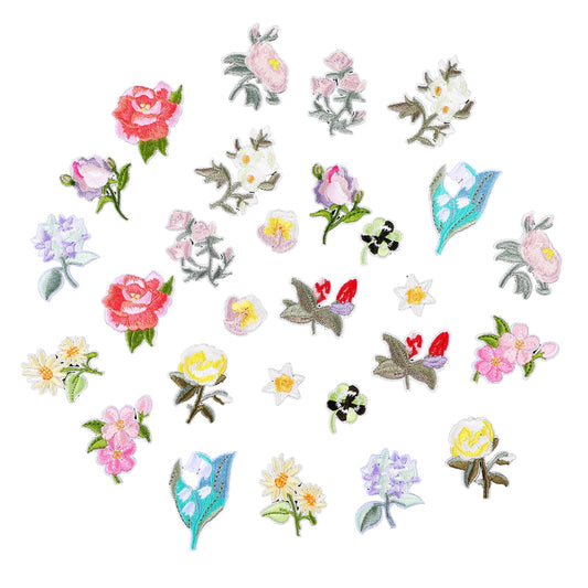 Mini Flowers Iron On Patches, 28 PCS Retro Mini Floral Sew on Patches Classic Applique Embroidery Patches for Clothing ,Backpacks,Jeans,Hat,Jacket