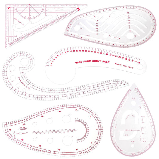 Yolev 6 PCS Sewing Ruler Set - Plastic French Curve Ruler, Triangle, Comma, Semi-circle, Multi-function, Curved for Pattern Making, Tailors, Designers, Clothes Design