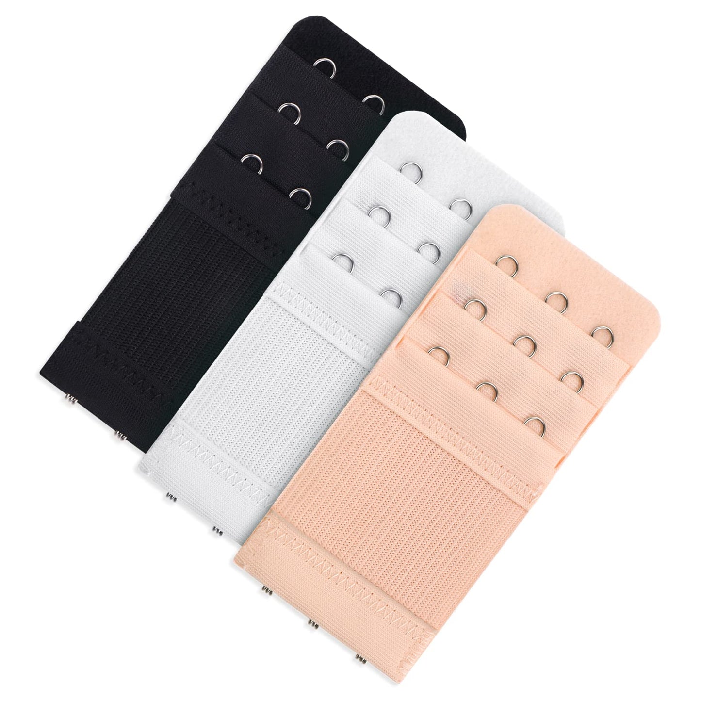 Yolev 3 Pieces Women's Bra Extenders Women's Stretchy Bra Extension Strap 3 Hooks 3 Rows Elastic Bra Band Hook Strap Extensions for Women Lady (Black,White,Apricot)