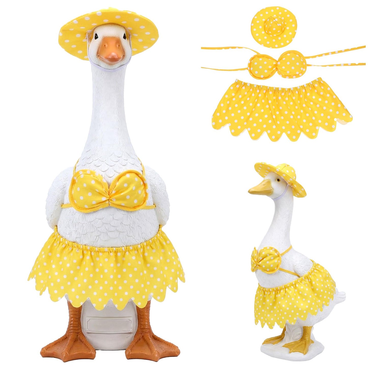 Ziuohaa 3Pcs summer porch goose outfit - porch goose clothes - Yellow Polka Dot Porch Goose Bikini Outfit set For 23 Inch Lawn Geese