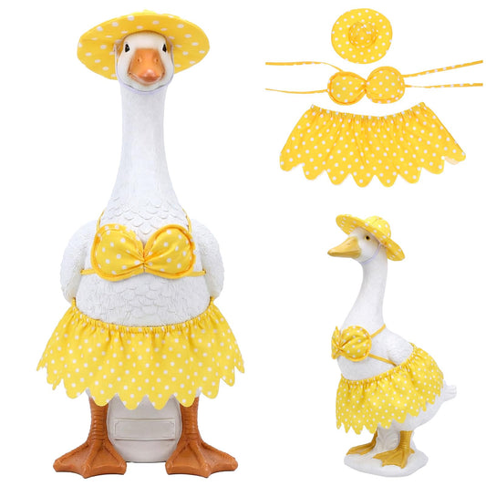 Ziuohaa 3Pcs summer porch goose outfit - porch goose clothes - Yellow Polka Dot Porch Goose Bikini Outfit set For 23 Inch Lawn Geese