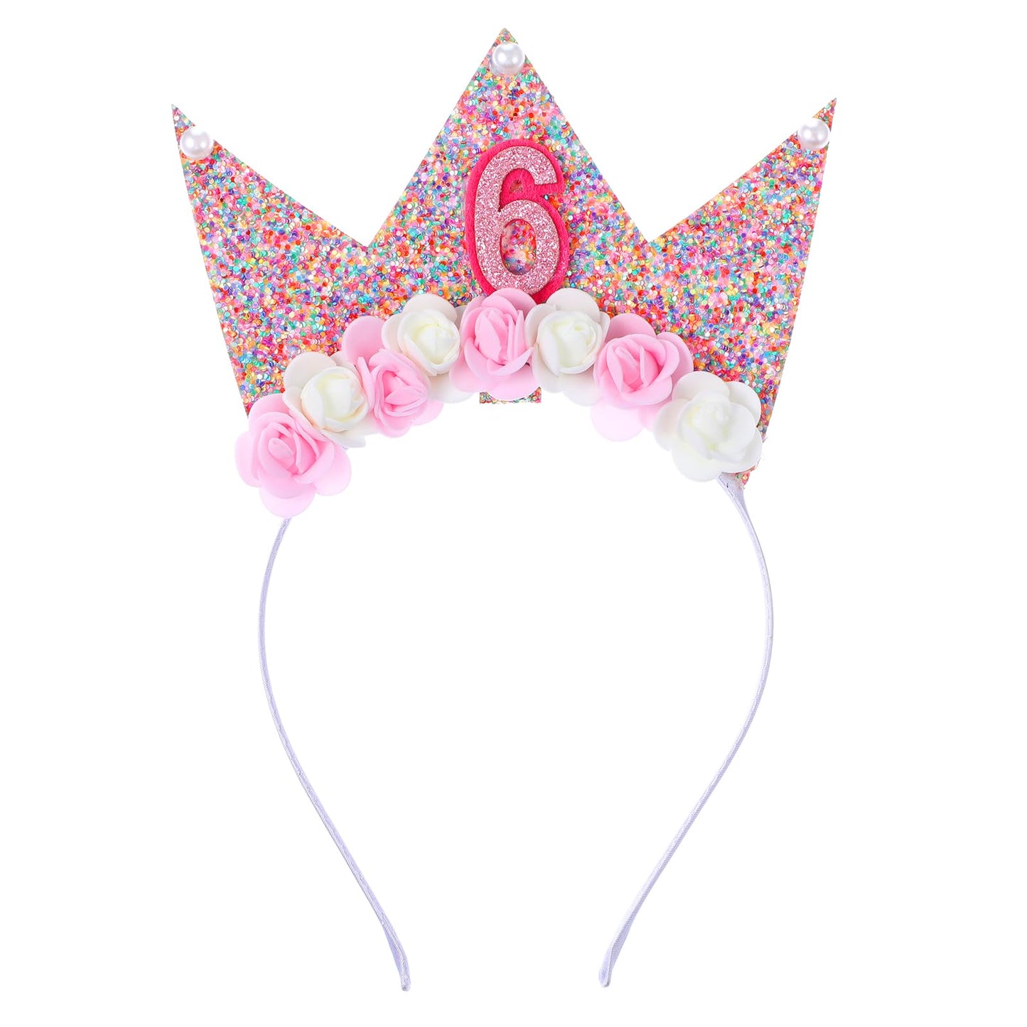 Yolev Birthday Crown Birthday Girl Headband Flower Birthday Tiara Birthday Decorations Girl Pink Hair Band Princess Tiara Headpiece Happy Birthday Party Decorations Accessory(6rd)