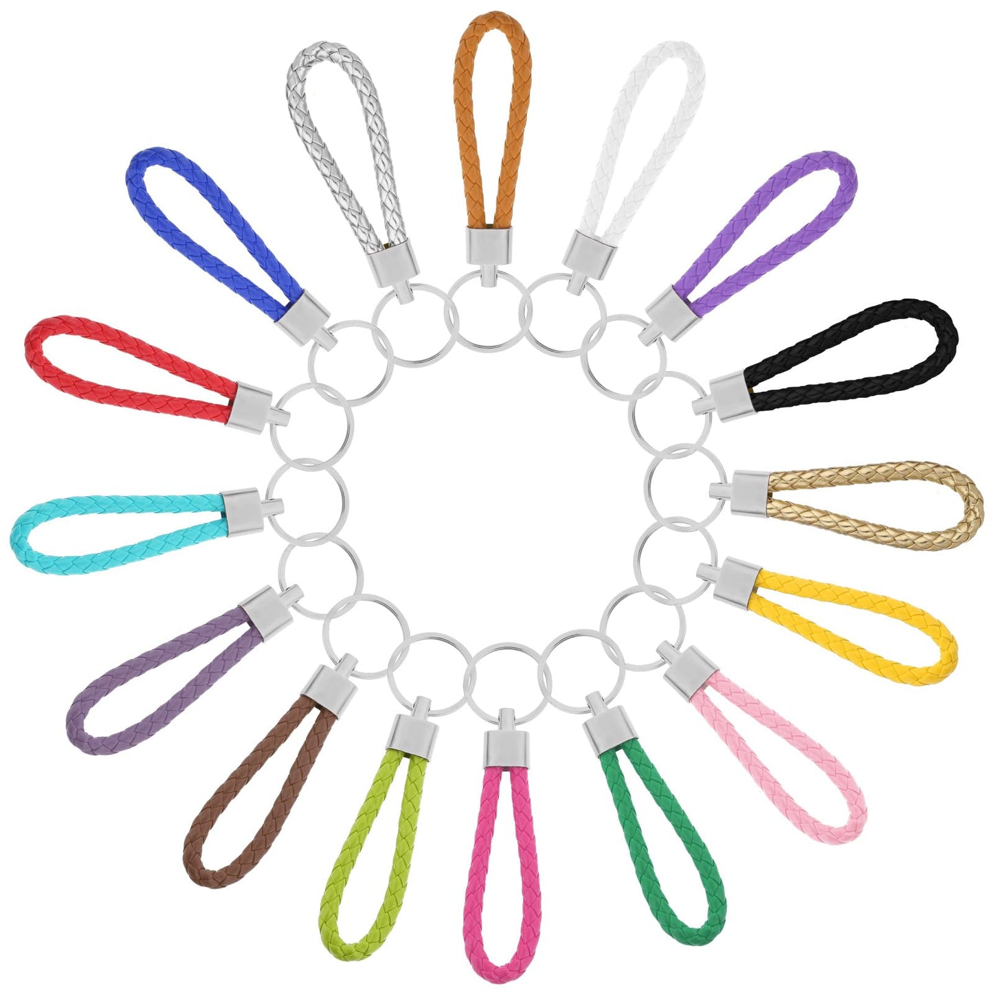 Lusofie 16PCS Handwoven Braided Leather Keychain,Woven Strap Keychain Rrings,Metal Keyring for Home Car Keys