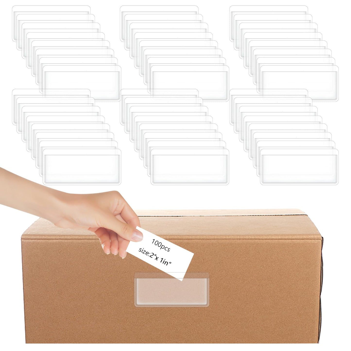 100Pcs Label Holders Adhesive Shelf Tag Clear Plastic Pockets Label Sleeves File Cabinet Storage Bins Label Holder for School Library Supplies(2.08 x 0.98inch)