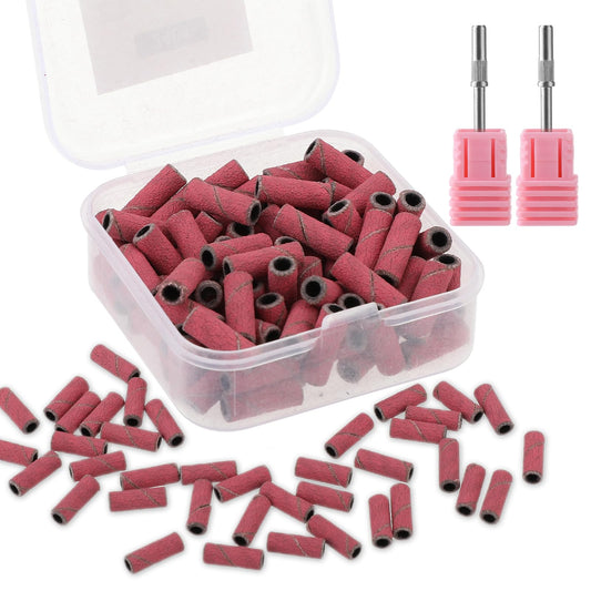 DIVINA VITAE Small Sanding Bands, 100Pcs 240# 3mm Manicure Sanding Ring + 2pcs Bearing, Fine Grit Sanding Bands for Nail Drill, Nail File Accessories with Stainless Steel Shaft