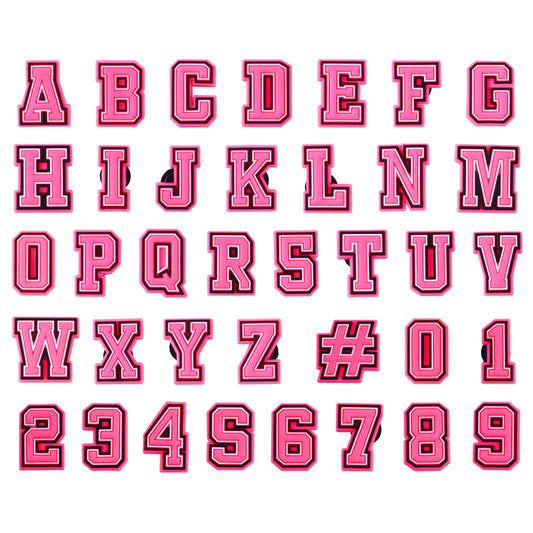 Lusofie Yolev 37pcs Pink Letters Numbers Shoe Charms, A-Z Letters & 0-9# Numbers Clog Charms DIY Shoe Charms for Clogs Shoes Decorations Wristband Bracelet Party Favors