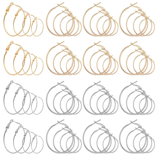 Yolev 96Pcs Earring Hoops for Jewelry Making Open Beading Silver Gold Earring Hoops Round Hoop Earrings for Jewelry Making DIY Crafts 20mm 25mm 30mm 40mm