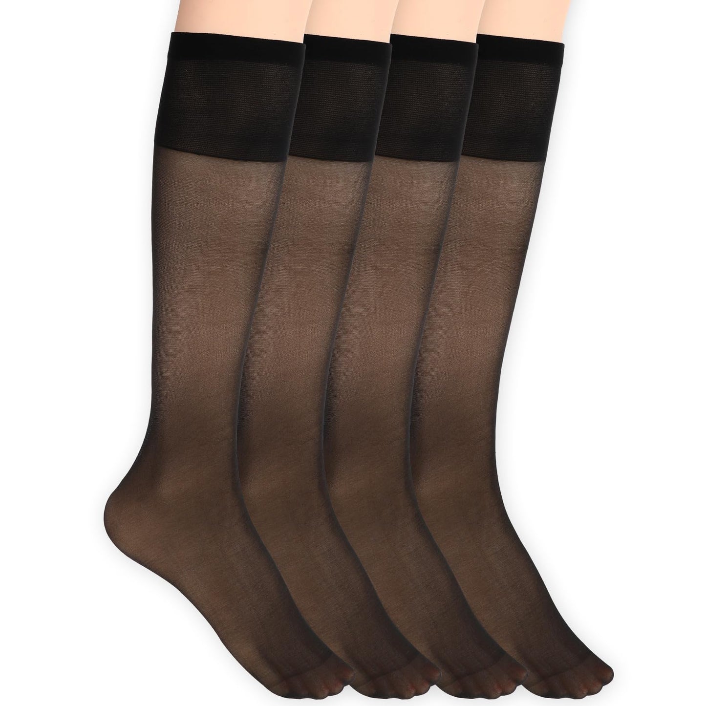 Lusofie 4 Pairs Knee High Socks for Women, Knee High Pop Socks, Knees Highs Tights, Ultra Highs Stockings with Energizing Support 20d Sheer Stocking (Black)