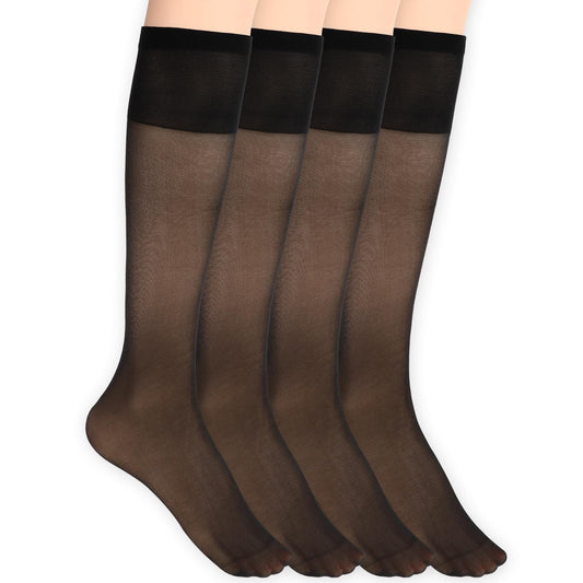 Lusofie 4 Pairs Knee High Socks for Women, Knee High Pop Socks, Knees Highs Tights, Ultra Highs Stockings with Energizing Support 20d Sheer Stocking (Black)