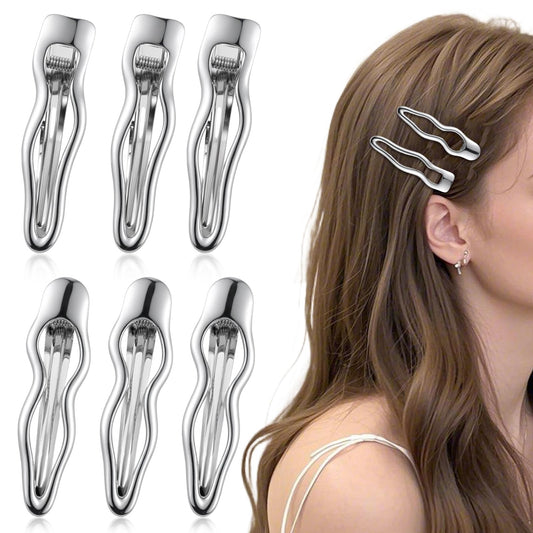 6 Pcs Y2k Hair Clips Wave Silver Hair Clips Y2k Hair Accessories Metal Hair Clips for Women Girls