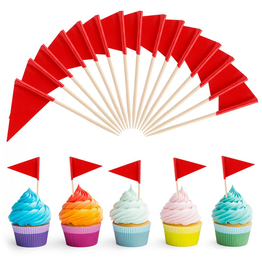 Red Toothpick Flags 6.5CM/2.6Inch Red Cupcake Toppers Flags Triangle Mini Small Plain Cake Fruit Bowl Yogurt Bowl DIY Decoration (100Pcs)