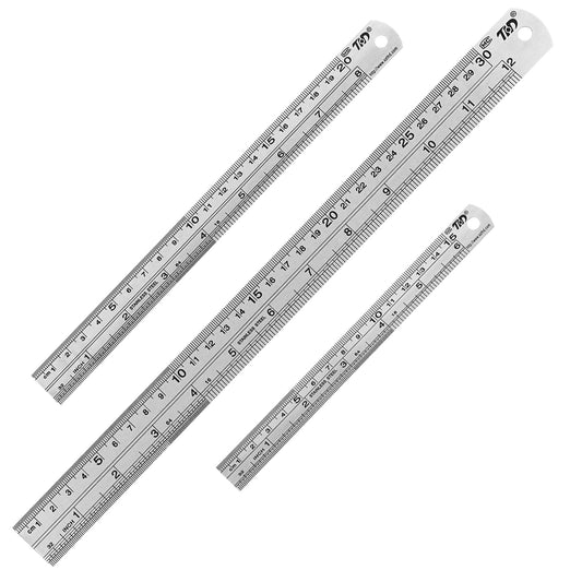 Telooco 3Pcs Steel Ruler Metal Straight Edge Rulers Durable Stainless Steel Ruler with Inches and Centimeters Graduation Straight Edge Measuring Tool 6/12/16 Inch