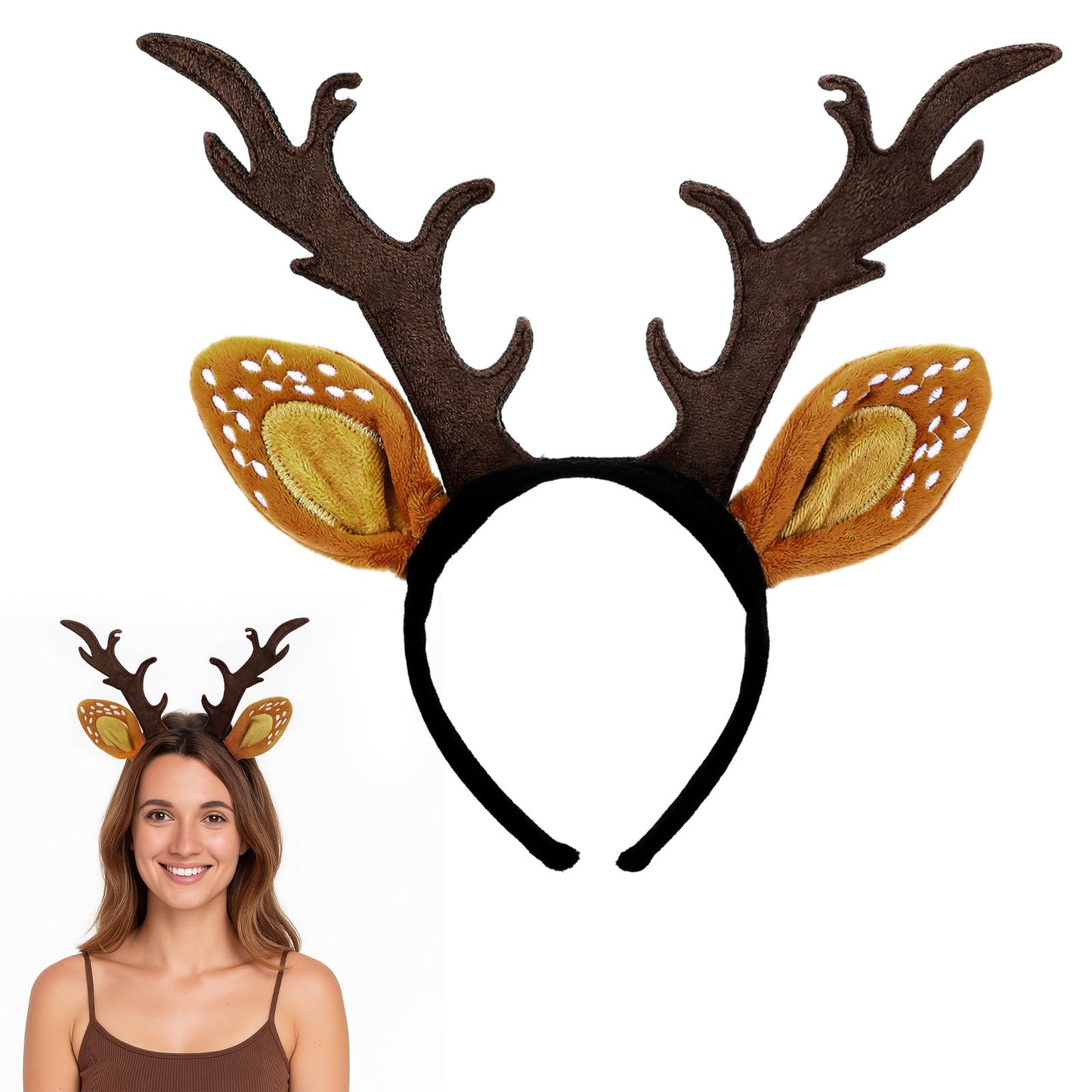 Deer Antlers Headband Christmas Halloween Reindeer Antlers Headband Christmas Elk Deer Ears Antler Headbands for Xmas Party Supplies Halloween Cosplay Reindeer Headbands antler headpiece