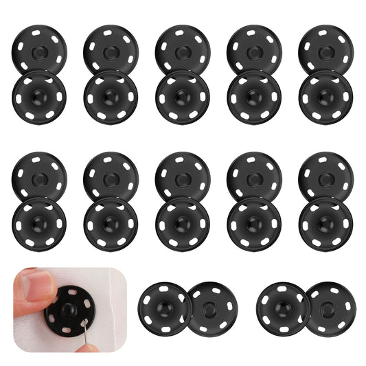 Lusofie 12PCS Snap Buttons Metal Press Studs 21mm Black Snap Buttons for Clothes Poppers Fasteners Press Studs Snap Fasteners for DIY Craft Sewing Clothing (Black)