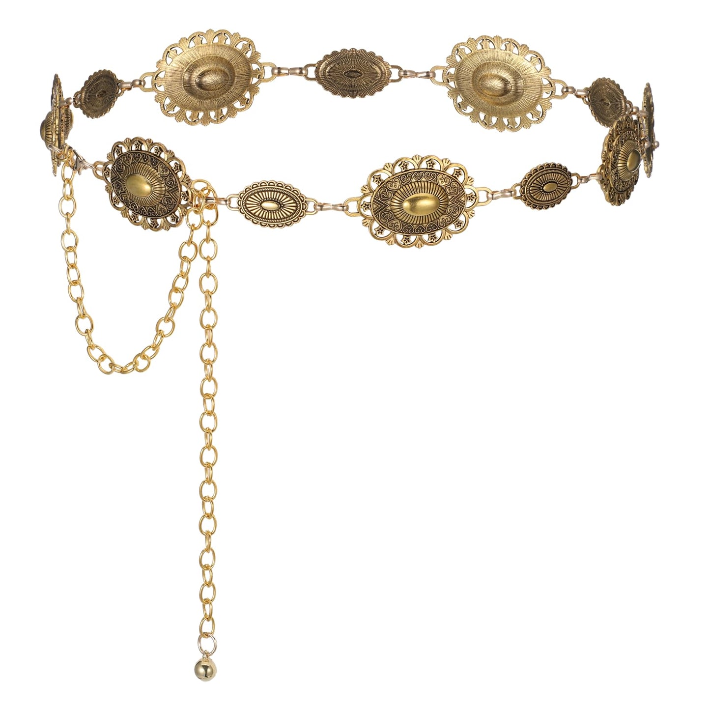 Josojoou Western Belt, Chain Belt for Women, Waist Chain Belts, Gold Chains Belts for Women, Suitable for Dress, Jeans, Country Concert Clothes