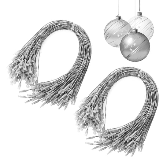 Lusofie 200 Pieces Christmas Ornaments Hanger String Ornament Hangers Snap Locking Ornament Hook Ropes Precut Hanging Ropes Hang Tag Ropes for Christmas Holiday Ornament Decorations (Silver)