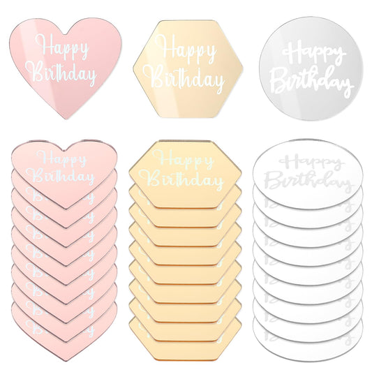 Lusofie 30 Pcs Acrylic Disc Happy Birthday Cupcake Toppers Three Styles Cake Topper For Birthday Party Cakes Dessert wedding Anniversary Decoration