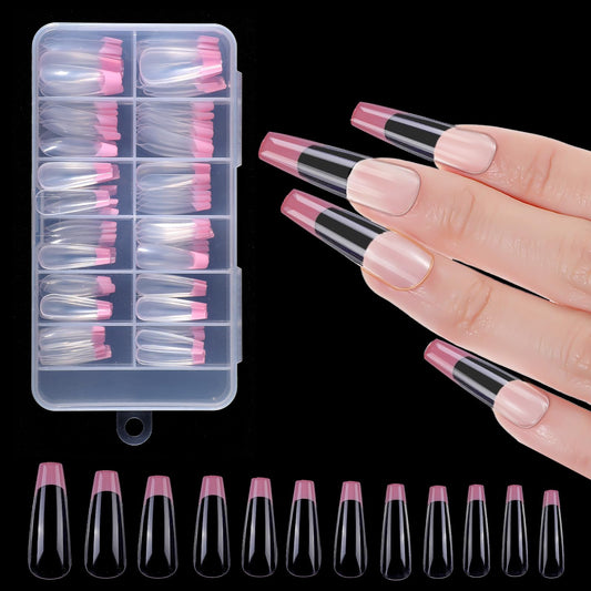 Lusofie 120Pcs Pink Press On French Tip Nails Fake Nails Wearable French Tip Nails Full Coverage Press On Nails For Nail Salon Art DIY Women (12 Sizes)