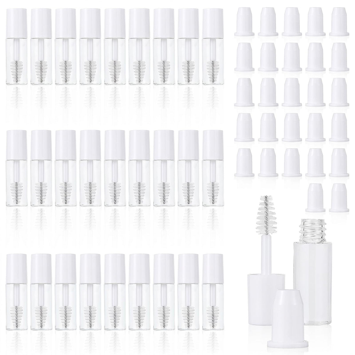 27 x Empty Mascara Bottle with Eyelash Brush with Container - Refillable Mascara Tube 3 ml for DIY Eyelash Serum, Castor Oil, Eyebrow Oil - White, Portable, Leak-Proof